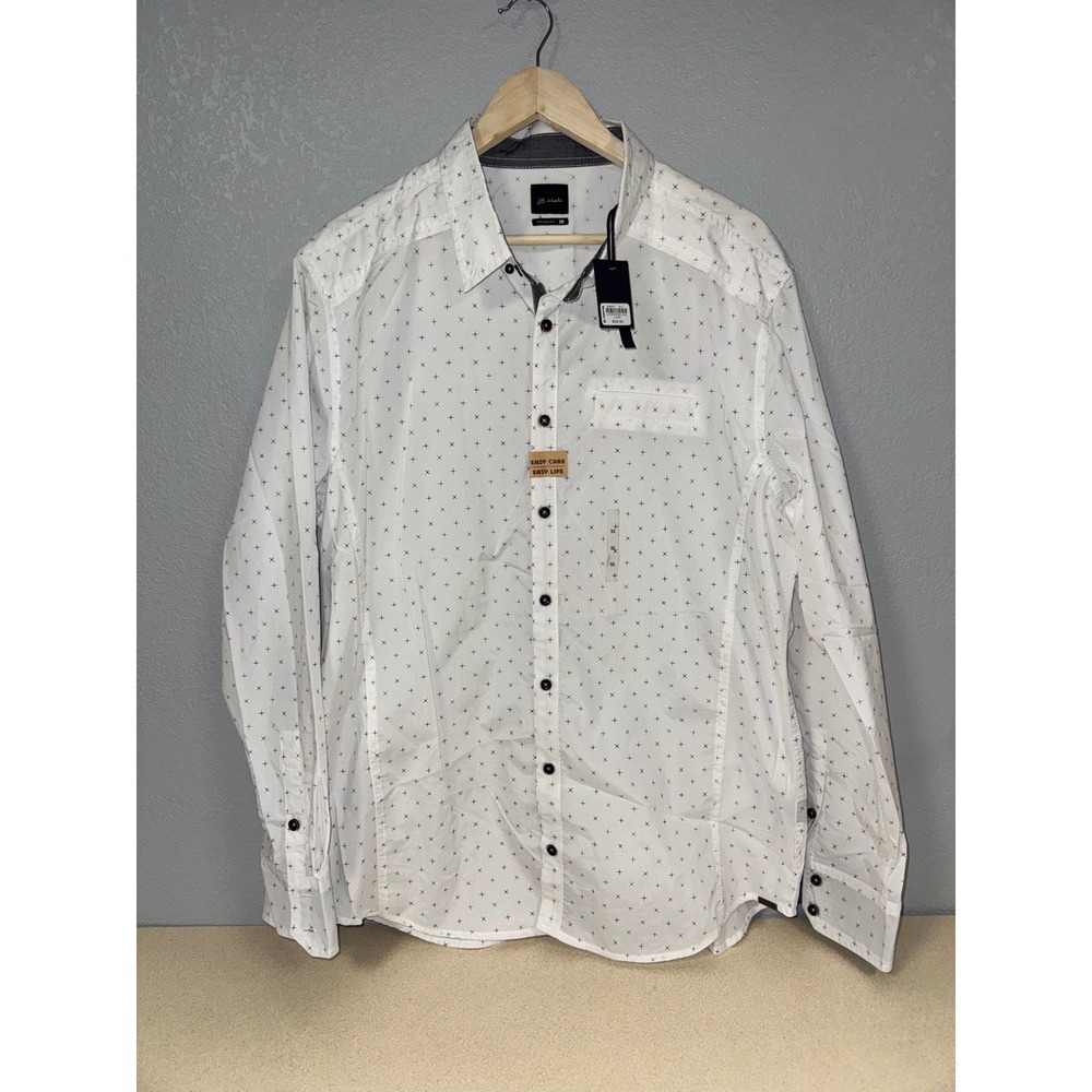 JB Hall Men's White Micro Cross Print Button Down Stretch Dress Shirt‎ XL
